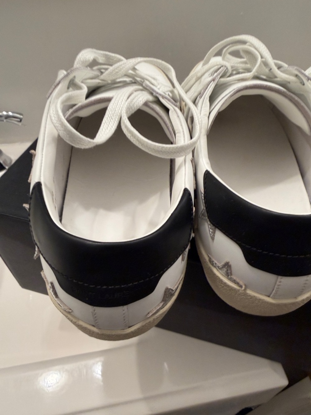 Saint Laurent White Leather Sneakers with Silver Star Accent - Picture 5 of 10